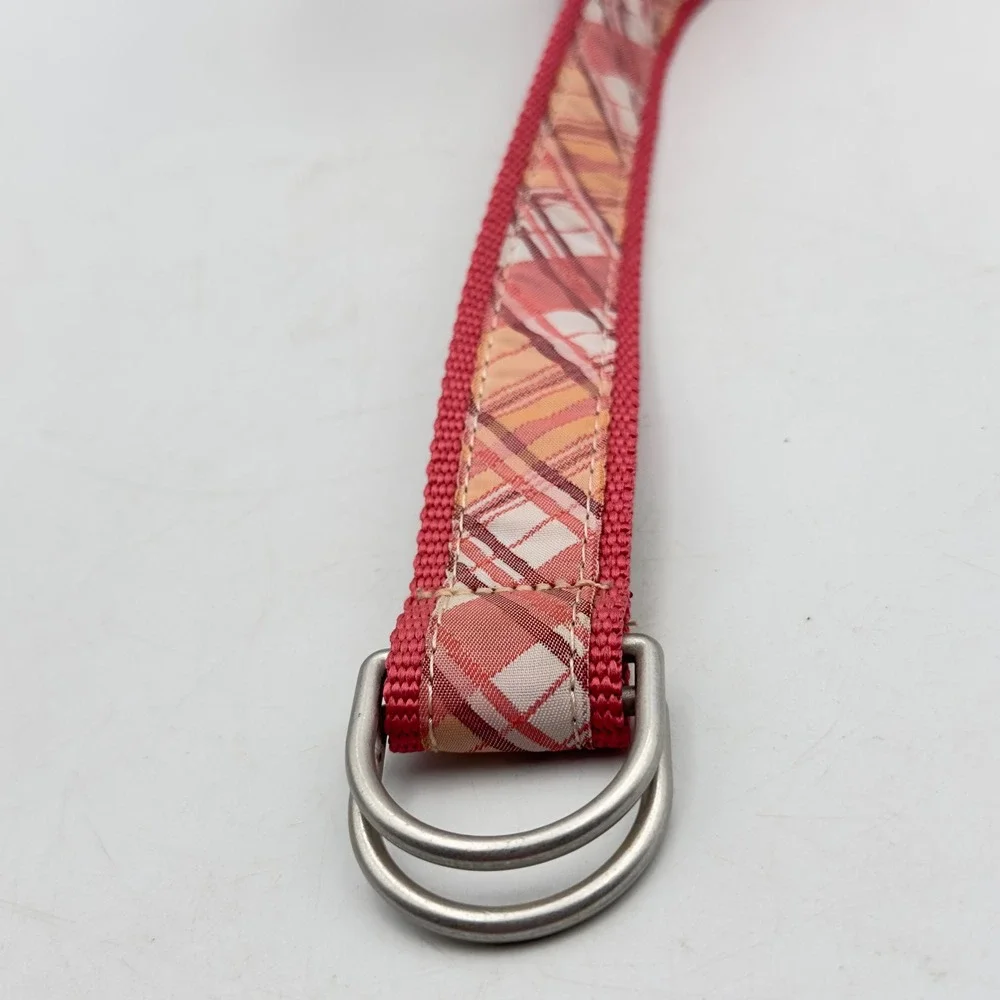 L.L. Bean D-Ring Belt Pink Orange Plaid Webbing Modern L-XL 266484 Adjustable